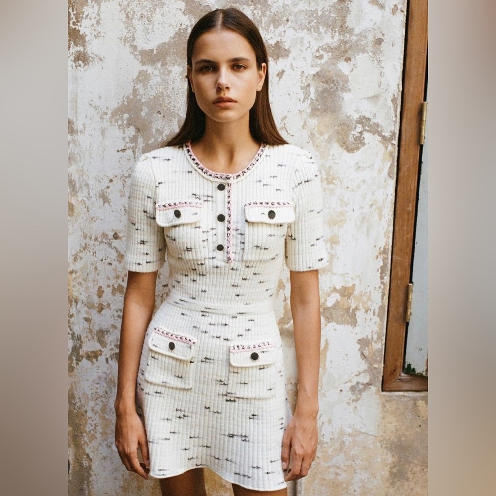 Self-Portrait - Ribbed-knit flared dress